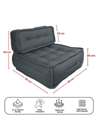 Xpermate Duoflex Sırtlı Minder İskandinav 80x80x30 Antrasit