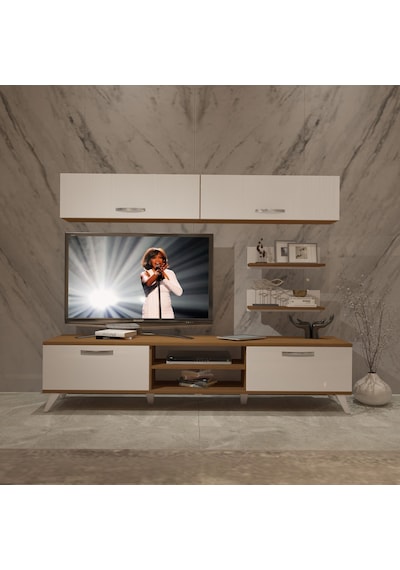 Decoraktiv Eko 5 Slm Dvd Retro Tv Ünitesi Tv Sehpası Ceviz - Beyaz