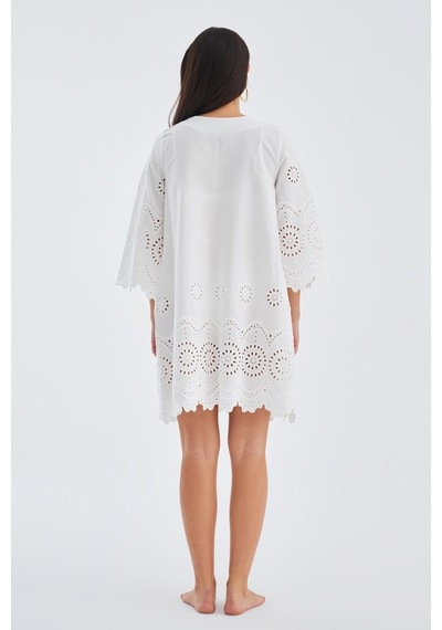 Peraluna Hiromi Dress %100 Pamuk 3/4 Kol Diz Hizası Yazlık Kadın Beyaz
