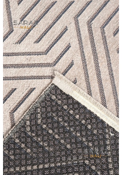 Ada Kilim Modern Salon Mutfak Koridor Kesme Yolluk Dokuma Makine Halısı Zigzag Krem Vizon