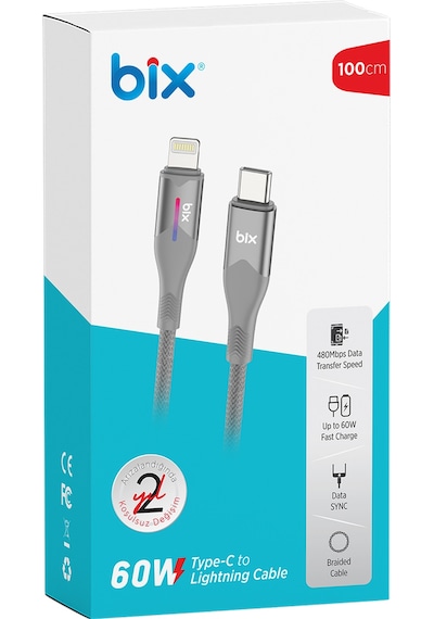 Bix BX04CL Type-c To Lightning 27w Şarj Data Kablosu 1 M Gri