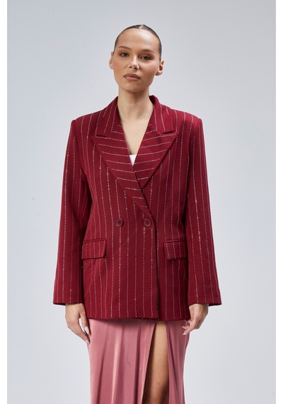 Kadın Taş İşlemeli Regular Vatkalı Blazer Ceket Siyah