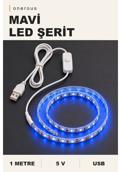 Onerous 1 M 5v Mavi Led Şerit, Anahtarlı, Usb