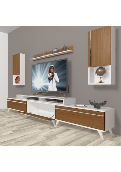 Decoraktiv Ekoflex 270ta Mdf Retro Tv Ünitesi Tv Sehpası Beyaz - Ceviz
