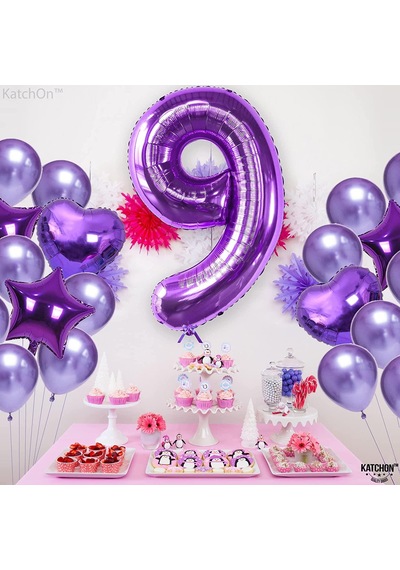 9 Dokuz Rakam Mor Folyo Balon 32"-34" Inc 80 cm
