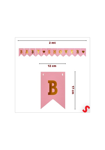 Baby Shower Altın Baskılı Bayrak Flama, 2 Mt - Pembe Diğer