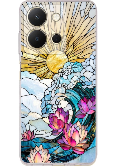 Printify Vivo Y36 İle Uyumlu Vitray Okyanus Sabahı Tasarımlı Şeffaf Silikon Kılıf Şeffaf