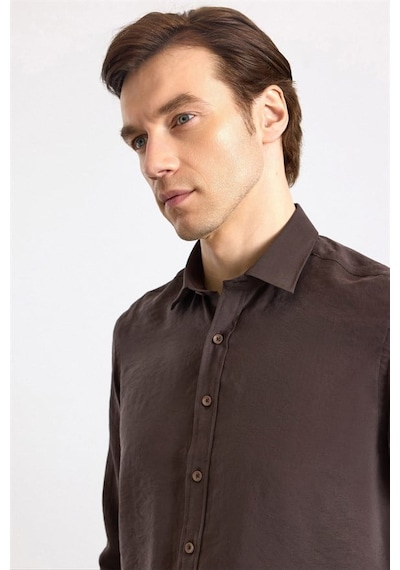 Süvari Koyu Kahve Slim Klasik Yaka Düz Casual Gömlek Gm1008400352-kh9