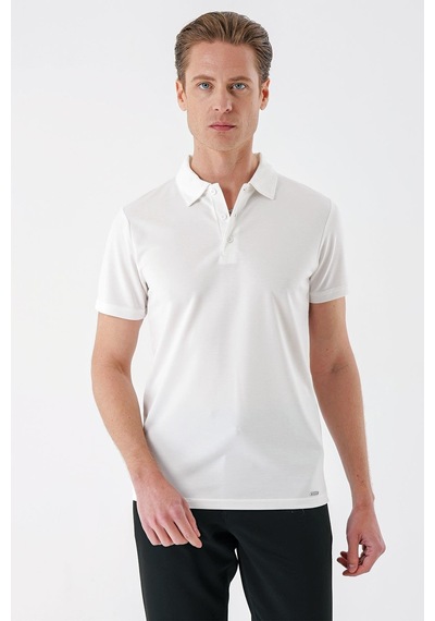 Efor Slim Fit Düğmeli Polo Yaka Pamuklu Beyaz Tişört Ts 879 Beyaz
