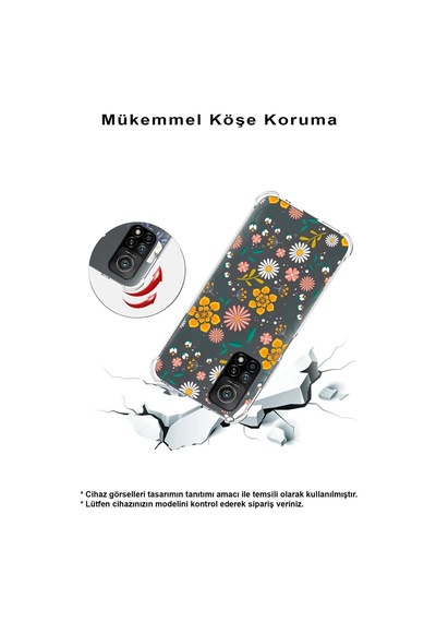 Huawei Mate 20 Lite Uyumlu Köşe Korumalı Antişok Kapak Çiçek Tasarımlı Şeffaf Kılıf