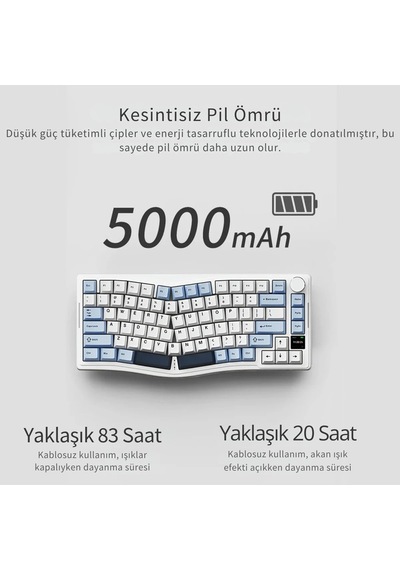 Aks075 Ergonomik Gift Switch-mekanik Klavye-bt5.1/2.4gwireless/usb-hot Swap Dinamik Rgb - Mavi
