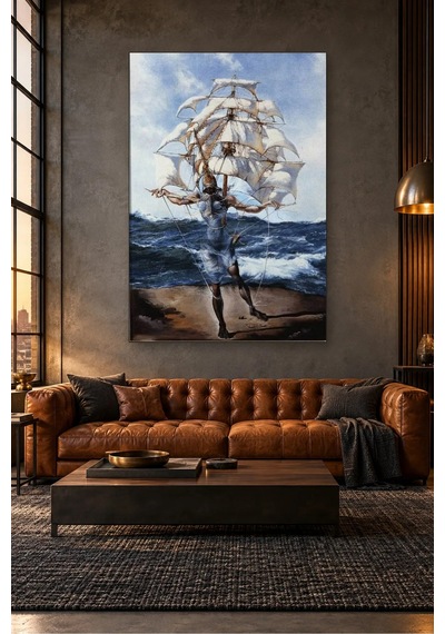 Fida Dali Yelkenli Gemi Adam Canvas Tablo Çok Renkli
