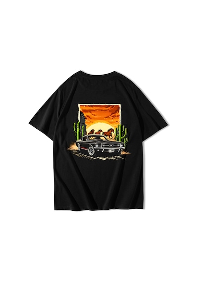 Brz Collectıon Brz Collection Unisex Oversize Desert Sunset T-shirt Siyah