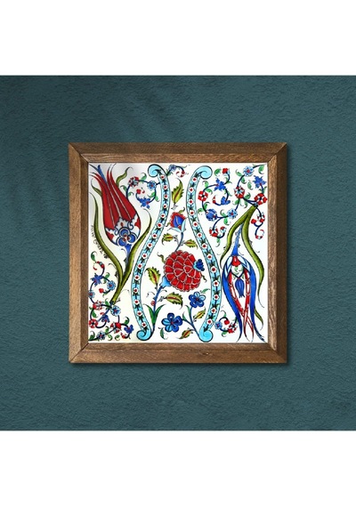 Pinecone Çini Sanatı Lale Taş Duvar Tablosu - Ahşap Çerçeveli Taş Tablo - 25x25 Cm - Dekoratif Duvar Sanatı - Modern Ev Ve Ofis Duvar Dekoru W1-185