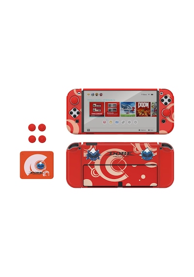 Switch Oled 3in1 Standlı Rnkli Kılıf Analog Yükseltici Ve Koruyucu Kart Kutusu Kırmızı