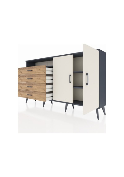 Arges Konsol 3 Raflı 4 Çekmeceli 2 Kapaklı 176x30x99 Antrasit-ayt Antrasit-aytaşı/çam Arges Konsol 3 Raflı 4 Çekmeceli 2 Kapaklı 176x30x99 Antrasit-ayt Antrasit-aytaşı/çam