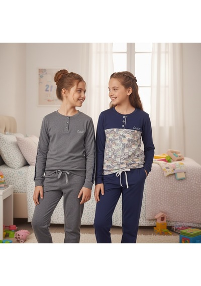 Bonbon Genç Kadın Pamuklu 2 Adet 2'li Pijama Takımı Al507 V2, Al501 V2 Bb2455 Çok Renkli