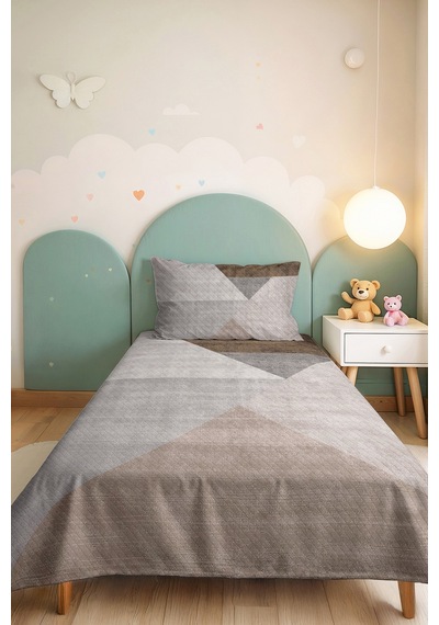 Gri Geometrik Modern Genç Odası Tek Kişilik Pike Takımı-antrasit Bej 160x220cm Kapitone Yatak Örtüsü Mat Ada Kabuğu