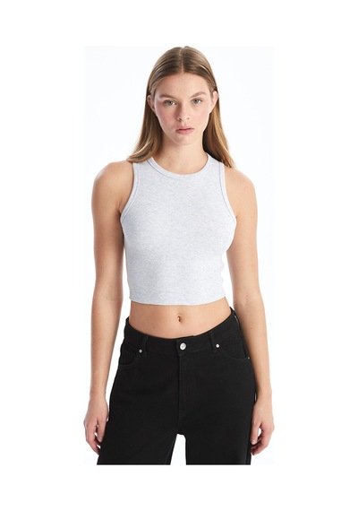 Lcw Vision Gri Bisiklet Yaka Dokulu Kadın Crop