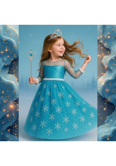 Parti Selesi Elsa Seti Uzun Kollu Mavi Frozen Elbise + Taç + Asa Kız Çocuk Karlar Ülkesi Kostümü Mavi Parti Selesi Elsa Seti Uzun Kollu Mavi Frozen Elbise + Taç + Asa Kız Çocuk Karlar Ülkesi Kostümü Mavi
