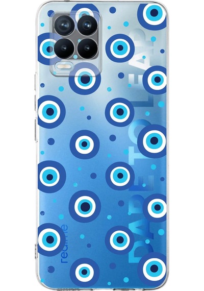 Realme 8 Pro İle Uyumlu 1mm Slim Fit Nazar Boncuğu 1 Baskılı Şeffaf Kılıf