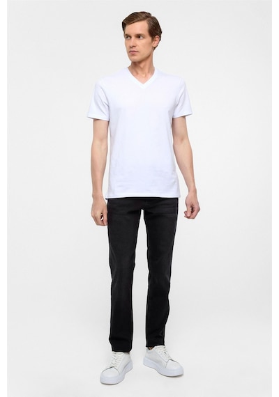 Süvari Beyaz Slim Fit Düz V Yaka Tişört
