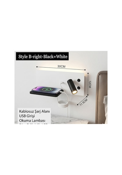 Çok Fonksiyonlu Yatak Başı Led Aplik Ve Duvar Lambası: Kablosuz Şarjlı, Ayarlanabilir Okuma Lambası, Usb Ve Type-c , Modern Beyaz Çok Fonksiyonlu Yatak Başı Led Aplik Ve Duvar Lambası: Kablosuz Şarjlı, Ayarlanabilir Okuma Lambası, Usb Ve Type-c , Modern Beyaz