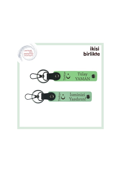 Ayyıldız Ve Türkiye Desenli Öğretmene Teşekkür Anahtarlığı Kişiye Özel 2 Li Set, F Yeşil-yeşil