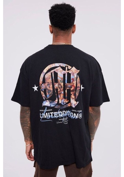 Altamira Unisex Siyah Limited Edition Sırt Baskılı Bisiklet Yaka Oversize T-shirt 001