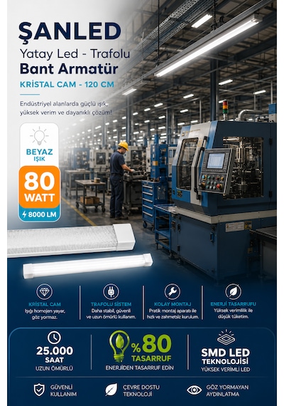 80wat 120 Cm Kristal Yatay Led Bant Armatür-trafolu Beyaz Işık -2 Adet