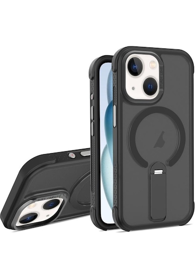 Teleplus Apple Uyumlu iPhone 13 Kılıf Skinfeel Pc Constrat Tpu Hybrid Standlı Manyetik Kapak Siyah