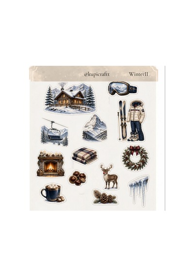 Romantik Kış Temalı Winter Sticker Set Ajanda Scrapbook Journal 0