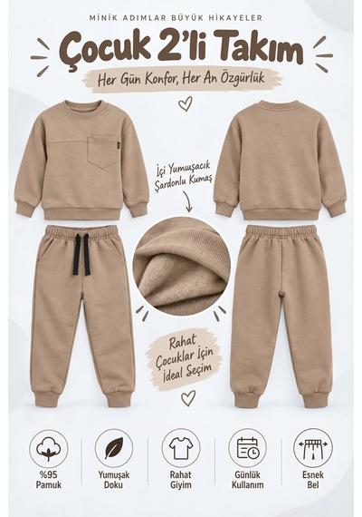 Ahengim Erkek Çocuk Cepli Sweatshirt Ve Jogger Eşofman Altı 2 Li Takım Günlük Rahat Çocuk Eşofman Seti Ak125 Bej Ahengim Erkek Çocuk Cepli Sweatshirt Ve Jogger Eşofman Altı 2 Li Takım Günlük Rahat Çocuk Eşofman Seti Ak125 Bej