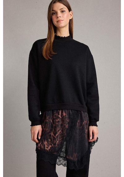 Defacto Bisiklet Yaka Leopar Desenli Sweatshirt G6561ax25wnbk81 Siyah-bk81