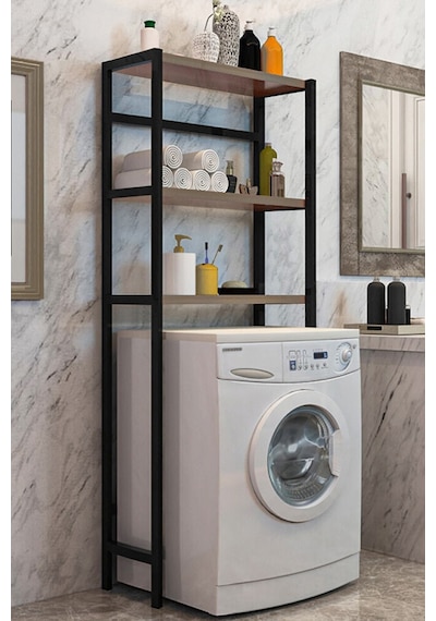 Cosargroup Çamaşır Makinesi Üstü Düzenleyici Raf Banyo Dolabı Rafı Makina Üstü Dolap Raf Ceviz