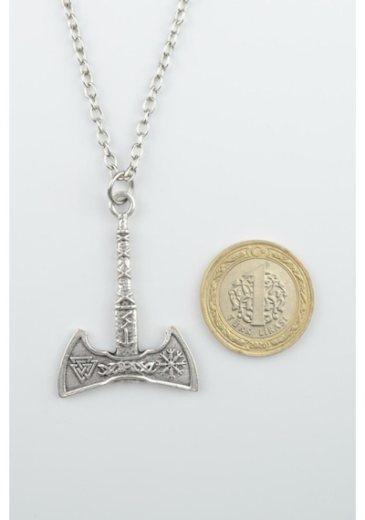 Viking Çift Taraflı Balta Antik Gümüş Kaplama Unisex Kolye Mor