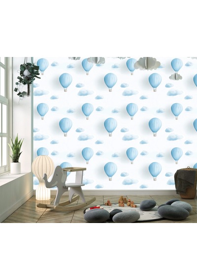 Bulutlar Balonlar Desen Çocuk Odası Poster Duvar Kağıdı