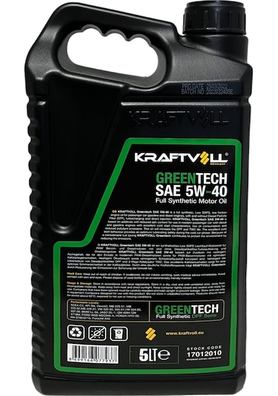 Kraftvoll Germany Green Tech 5W-40 Tam Sentetik Motor Yağı 5 L