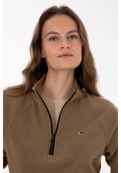 U.S. Polo Assn. Kadın Haki Fermuarlı Dik Yaka Polar Sweatshirt 50316714-VR027