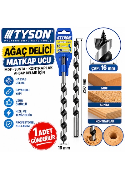 Ağaç Ahşap Delici Matkap Ucu Mdf Sunta Kontraplak 16 X 250 Mm 1 Adet Gönderilir