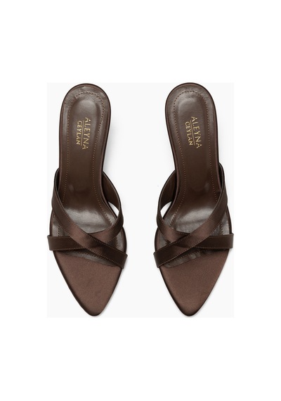Giulia Kahve Saten Yüksek Topuklu Kadın Topuklu Terlik