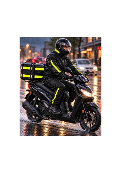 Vatan Tekstil Su Geçirmez Dik Yaka Motorcu Yağmurluk Pantolon Takımı Paçası Lastikli Siyah