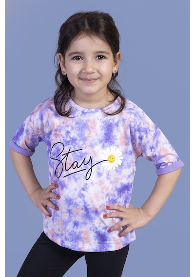 Toontoy Kids Toontoy Kız Çocuk Batik Desenli Baskılı Tişört Lila