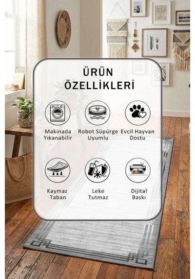 Yıkanabilir Yolluk 44 Gri