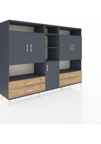 Hyperion Dolap 12 Raflı 4 Çekmeceli 5 Kapaklı 220x44x163 Antrasit Antrasit-antrasit/çam Hyperion Dolap 12 Raflı 4 Çekmeceli 5 Kapaklı 220x44x163 Antrasit Antrasit-antrasit/çam