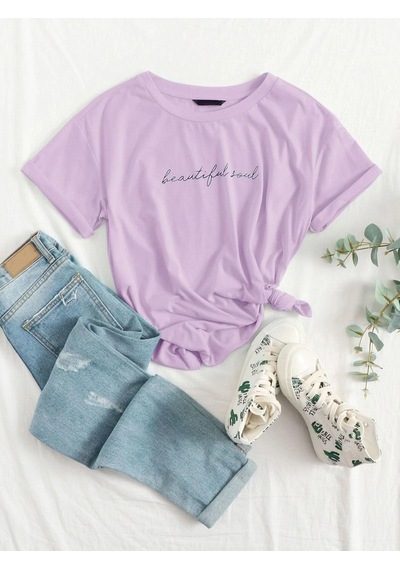 Flood Of Style Kadın Lila Beautiful Soul Baskılı Oversize Mor
