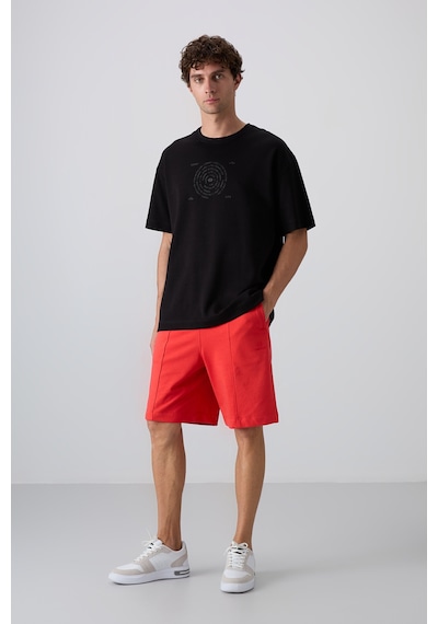 Tommy Life Siyah Pamuklu Kalın Yumuşak Dokulu Oversize Fit Baskılı Erkek T-shirt - 88324 Siyah