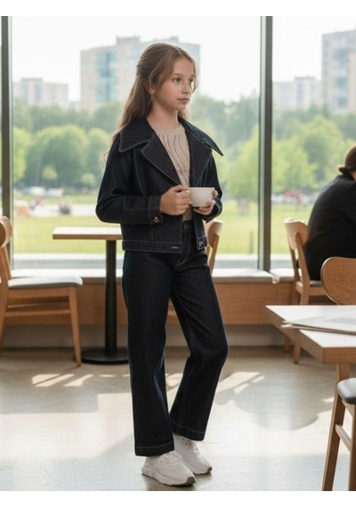 Zekids Kız Çocuk Modern Fit Denim Blazer Ceket-16397 Çok Renkli