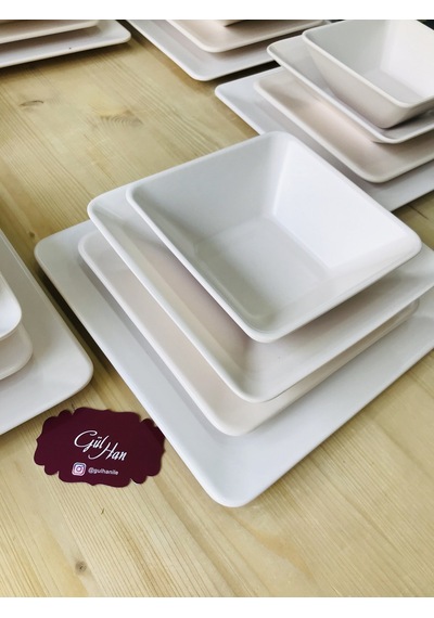 Keramika Mat Krem Kare 24 Parça 6 Kişilik Yemek Takımı