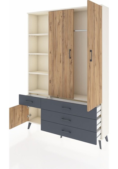 Arges Dolap 5 Raflı 4 Çekmeceli Tek Askılı 132x30x195 Aytaşı-çam/antrasit Atlas Çam/antrasıt Arges Dolap 5 Raflı 4 Çekmeceli Tek Askılı 132x30x195 Aytaşı-çam/antrasit Atlas Çam/antrasıt